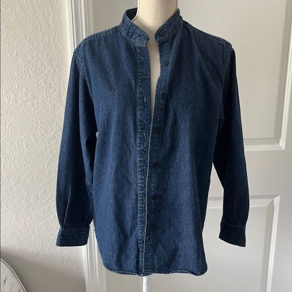 Style Studio Dark Blue Denim Button Down Shirt VTG Made in Hong Kong - Picture 1 of 8
